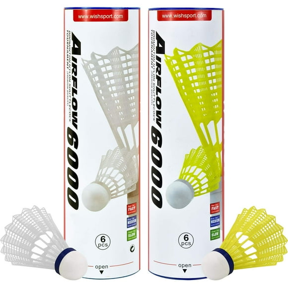 WISH Airflow 6000 Badminton Tournament Shuttlecocks - 6 Pack Tube of Durable Nylon Shuttlecocks with cork Tips - Badminton Birdies for Indoor and Outd