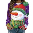 thumbnail image 3 of Feancey Women Ugly Christmas Sweatshirts Cute Snowman Print Long Sleeve Shirt Lightweight Casual Crewneck Pullover Tops Loose Fit Tunic Sweatshirt Purple L, 3 of 5