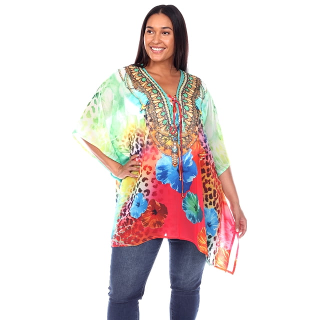 White Mark Caftan Court pour Femmes avec Encolure à Nouer
