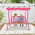 thumbnail image 2 of Costway 2-Seater Toddler Porch Swing Chair with Metal Stand Adjustable Canopy Safety Belts Pink, 2 of 9