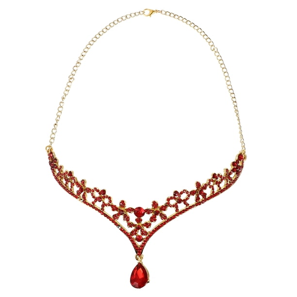 EeaseMX Cadena para la frente de dama de honor con dije de cristal y diamantes de imitación, tocado de boda (rojo)