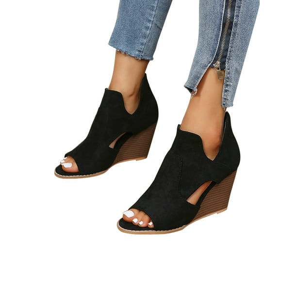 Difumos Ladies Lightweight Back Zip High Heels Anti Slip Dress Sandal Booties Formal Comfort Wedge Sandals Black 8 5 Walmart Com