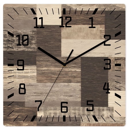 Wall Clock Rustic Brown Wood Plank Operated Square Clocks Wooden Silent Non-Ticking Wallclock 12 Inch Farmhouse Collage Block Wood Wall Clock for Living Room Bedroom Office Shool Home Decor