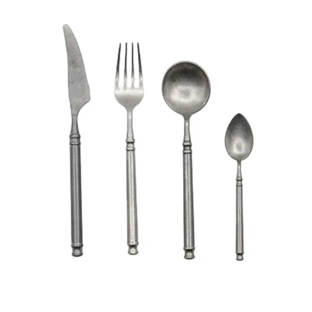 Distressed 304 Stainless Steel Steak Knife, Main Fork, Soup Spoon, Tea Spoon Four-piece Set buy 2 save 10%