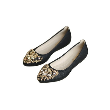 

Ymiytan Ladies Ballerina Ballet Flats Shoes Womens Pointed Toe Wedding Dress Shoes Slip on Pumps Black 8.5