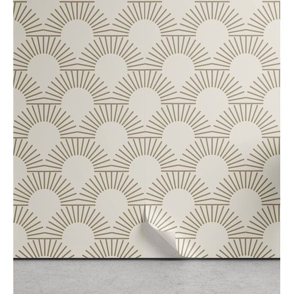 Ambesonne Art Deco Peel & Stick Wallpaper for Home, Minimalist Sun Lines Print, 13"x72", Pale Mustard and Cocoa
