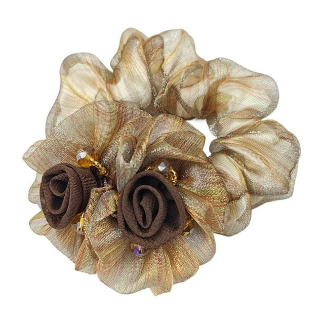 Accessoires de Coiffure Style Coréen Brillant Deux Fleurs 8cm Chouchou Élégant pour Filles pour Mettre les Cheveux