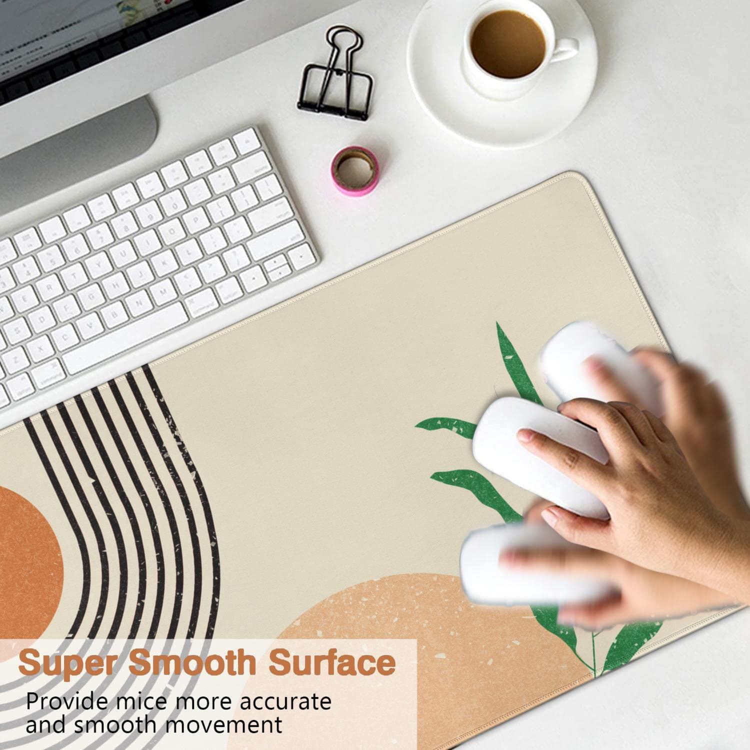 31.5x15.7in Mouse Pad Large Abstract Boho Geometric Gaming Computer Desk Mouse Pad No Slip Rubber Base Extended Desktop Mousepads Desk Decor Accessories for Office Work Home Writing Game