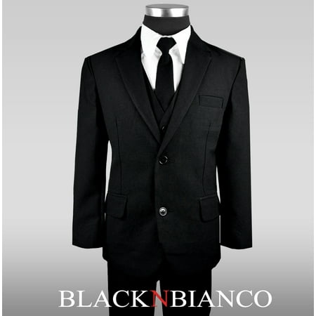 Black N Bianco Boys Solid Suit and Tie Formal