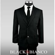 Black N Bianco Boys Solid Suit and Tie Formal Outift