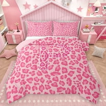 Manfei Ribbon Monogrammed P Queen Comforter Set for Girl, Kawaii Princess Style Bedding Sets, Cute Pink Cheetah Print Reversible Bedding Comforter Set, Super Cozy Room Decor, 3-Piece