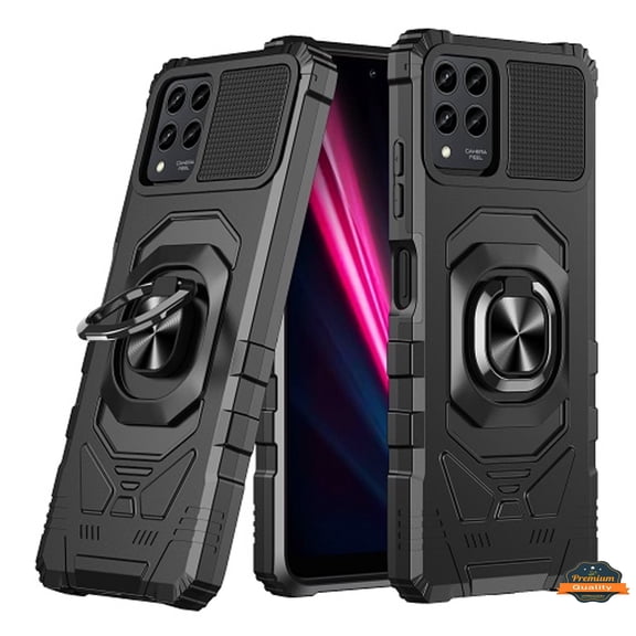Xpression Cover for Revvl 6X Pro 5G (T-Mobile) Armor Hybrid Stand Ring Hard TPU Rugged Full-Body [Military-Grade] Magnetic Car Ring Holder Phone Case - Black