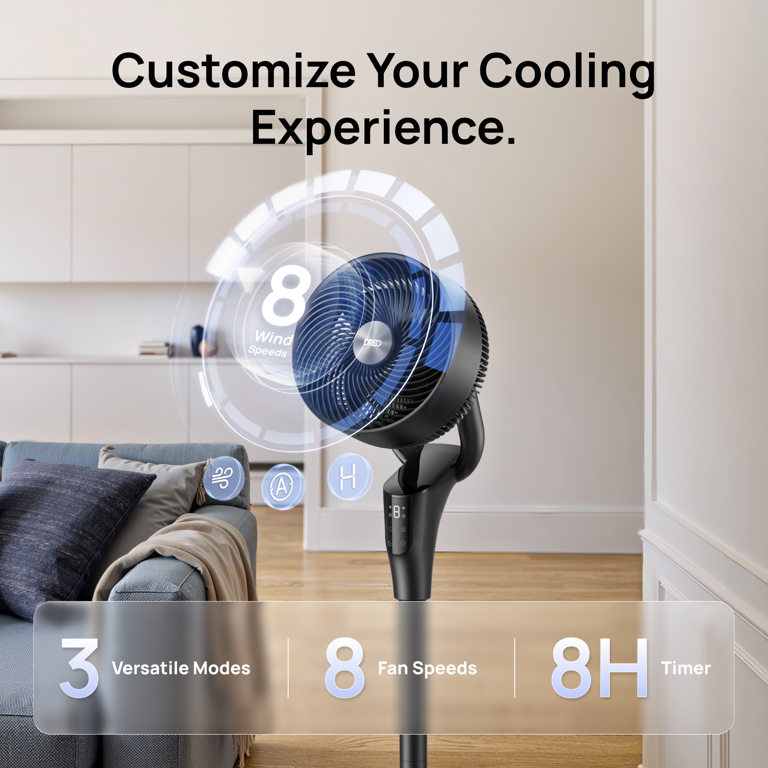 DREO 2-in-1 Pedestal Fan, 8-Speed, 20dB Quiet, Remote, 8H Timer photo 8