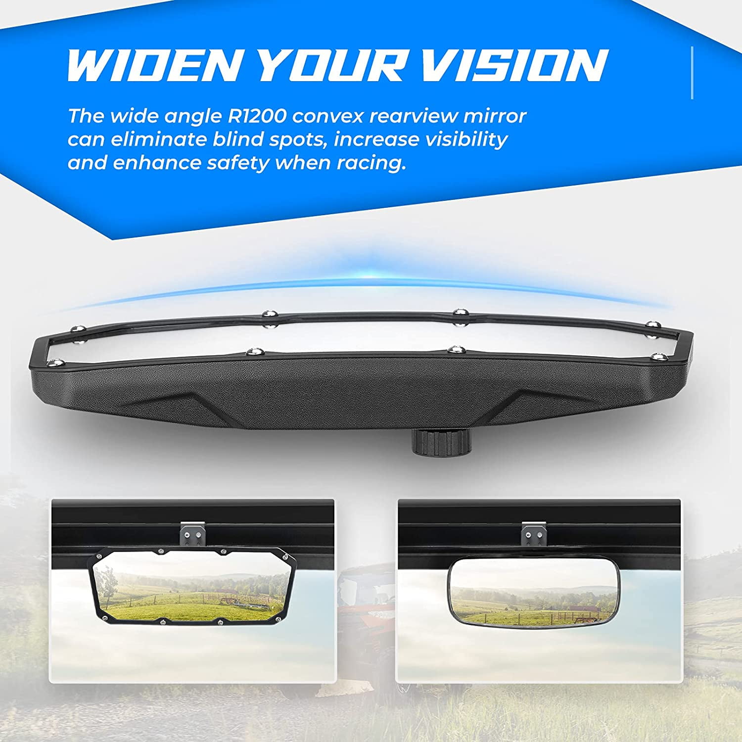KEMIMOTO UTV Rear View Mirror Center Mirror Compatible with Polaris Ranger 500 570 900 XP 1000XP Crew 2017-2023, Require Factory Drop Down Mounting Tab