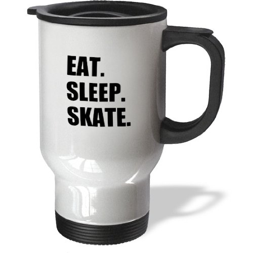 3dRose Eat Sleep Skate skating enthusiast passionate skater black text, Travel Mug, 14oz, Stainless Steel by 3dRose