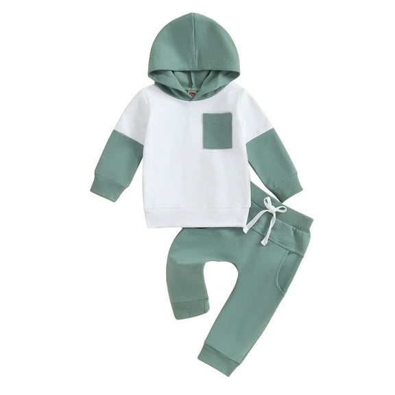 0-3Y Toddler Baby Boys Clothes Sets 6M 12M 18M 24M 3Y 2pcs Long Sleeve Contrast Color Hoodie Tops Drawstring Pants Sets