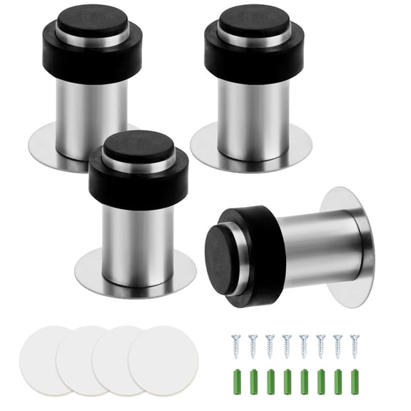 4 PCS Floor Door Stoppers, 2.5 Inch Stainless Steel Heavy Duty Door Holders, Modern Cylindrical Design with Soft Rubber Bumper for Wall Protection