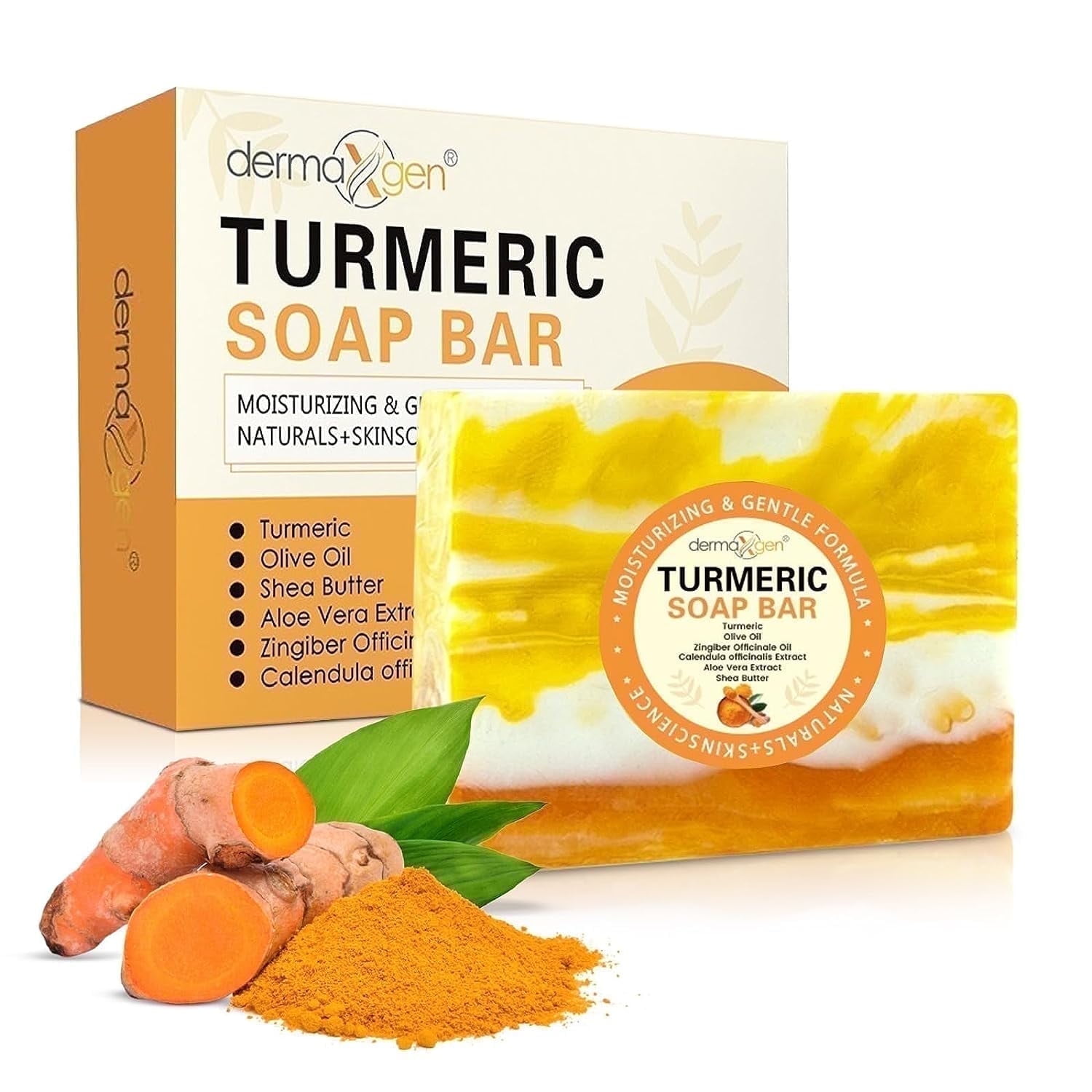 Dermaxgen Organic Turmeric Soap Bar with Shea Butter, Aloe Vera & Coconut Oil – Gentle Cleansing & Moisturizing, 7 oz