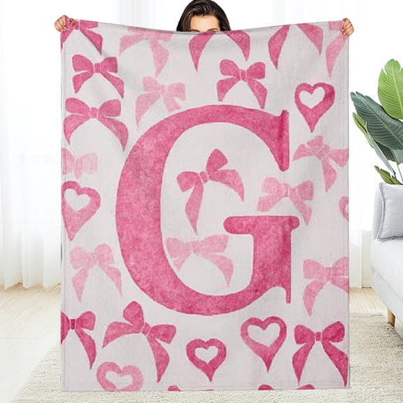Creowell Cute Alphabet G Twin for Girls Teen Women Pink Butterfly Knot Plush Sherpa Blanket Romantic Love Heart Throw Blanket Dreamy Princess Warm Plush Sofa Bed Watercolor Letter 30*40in