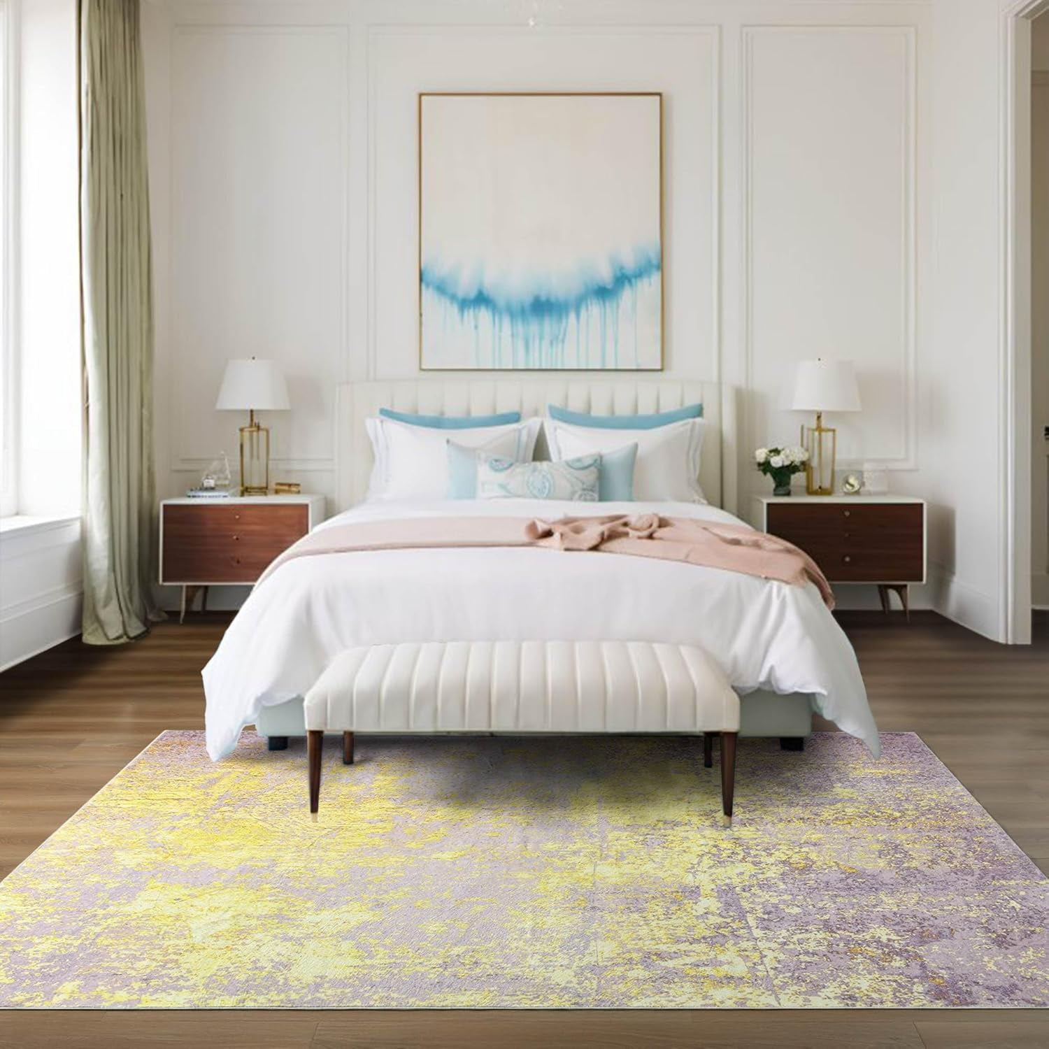 Lochas Abstract Area Rug Soft Modern Rugs for Living Room Bedroom Home Decor Indoor Carpet,4'x6',Pink/Gold