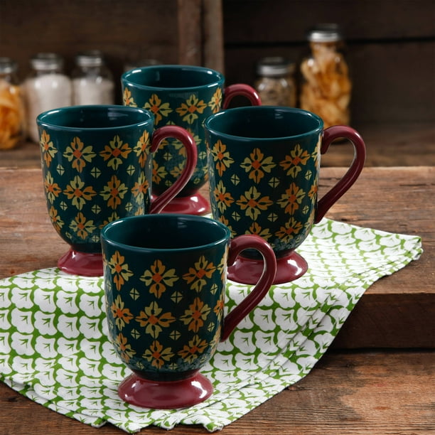 The Pioneer Woman Vintage Geo 18Ounce Latte Mug Set, 4Pack