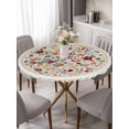 thumbnail image 3 of Round Fitted Tablecloth with Elastic Edged, Country Wild Flower Bohemian Fitted Circle Tables Cover Wipeable Waterproof Table Cloth for Indoor Outdoor Use Tabletop Decor Colorful Floral Ombre Leaves, 3 of 4