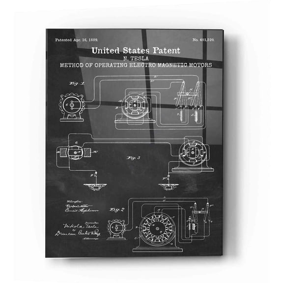 Epic Art 'Operating Tesla Motor Blueprint Patent Chalkboard' Acrylic Glass Wall Art, 16"x24"