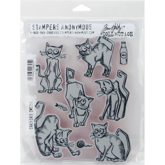 Tim Holtz Cling Stamps 7"X8.5"-Crazy Cats