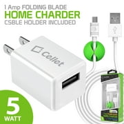 Angle View: Cellet 5Watt / 1Amp Micro USB Home and Travel Wall Charger with microUSB Cable for most of Android Smartphones