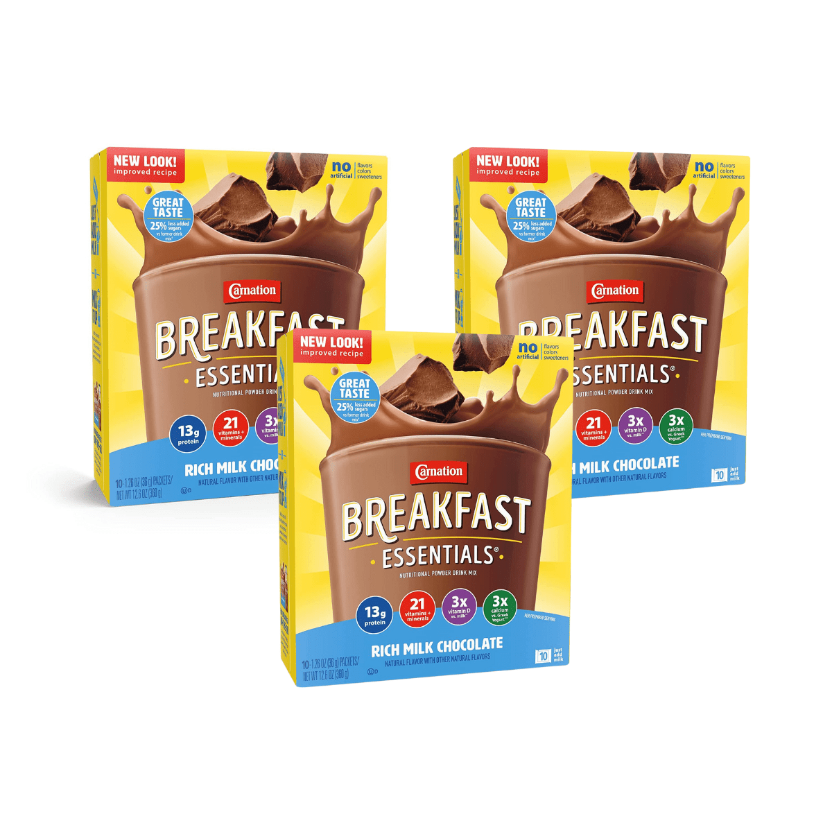 Carnation Breakfast Essentials Powder Drink Mix, Rich Milk Chocolate, 10 Count Box of 1.26 Ounce Packets (Pack of 3)