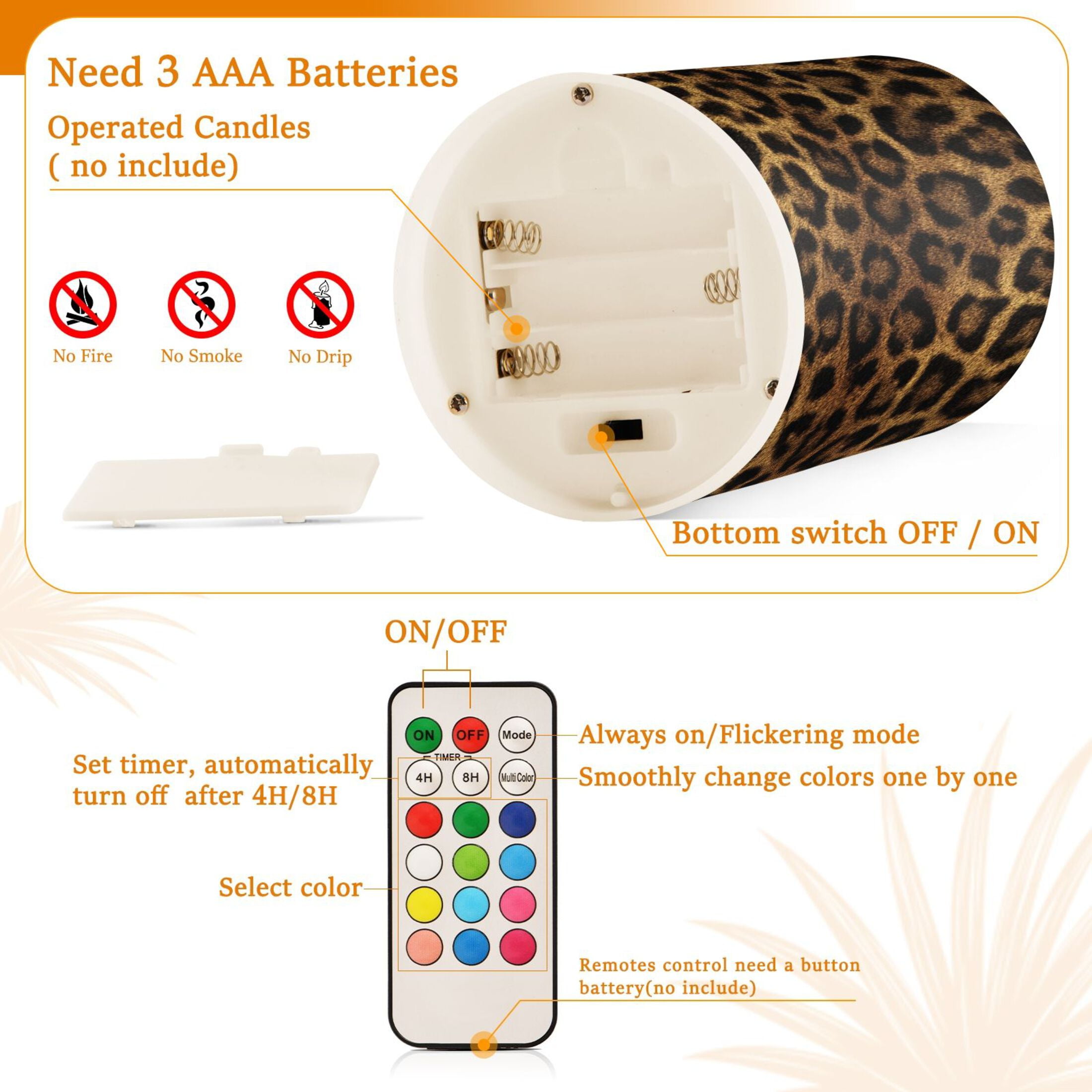 Beautiful Leopard Print Flickering Flameless Candles Battery Operated with Remote Timer LED Pillar Candles Set of 2