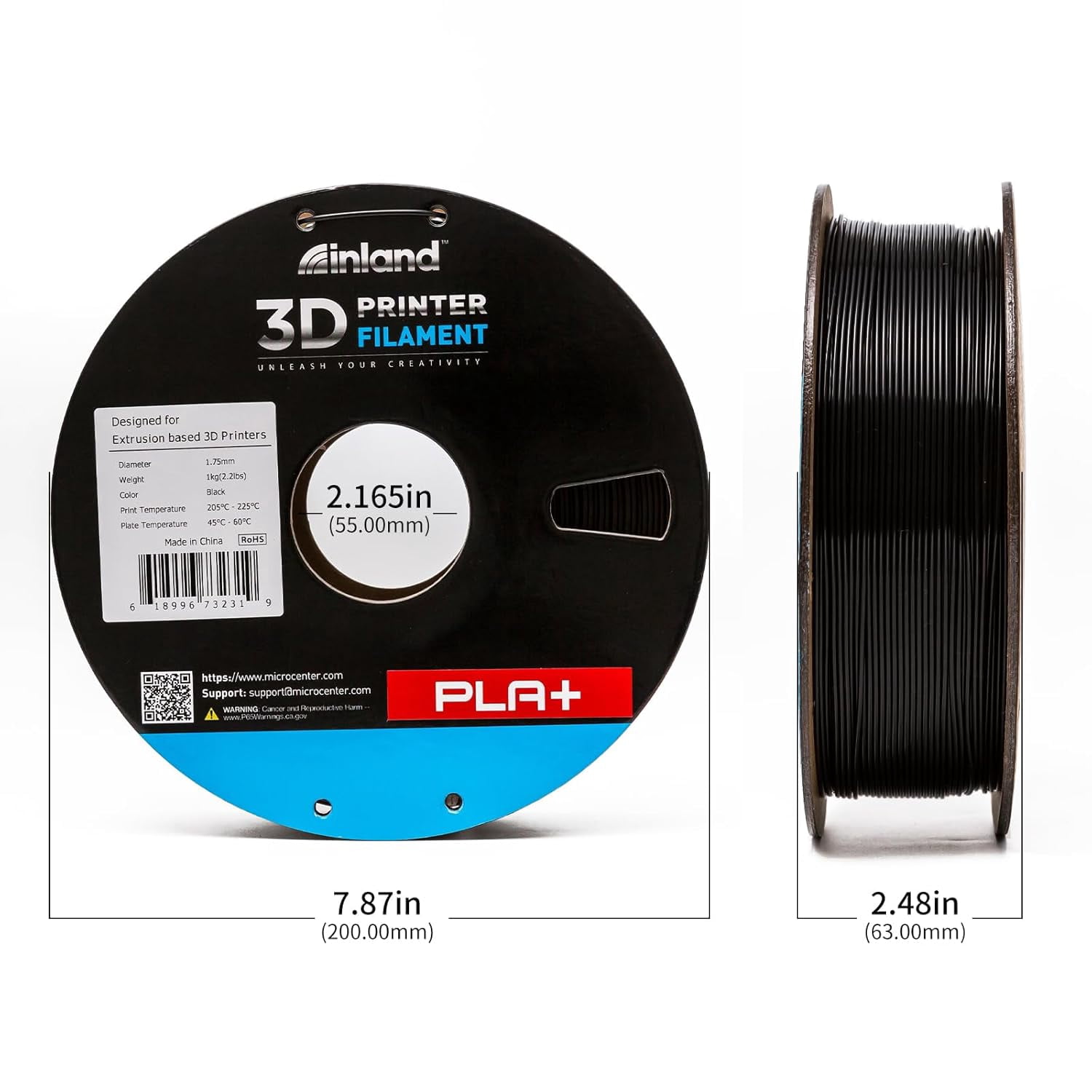 Micro Center PLA+ 3D Printing Filament 1.75mm - PLA Pro Dimensional Accuracy +/- 0.03 mm - 1kg Cardboard Spool (2.2 lbs) (1 Pack Black, 1.75mm)