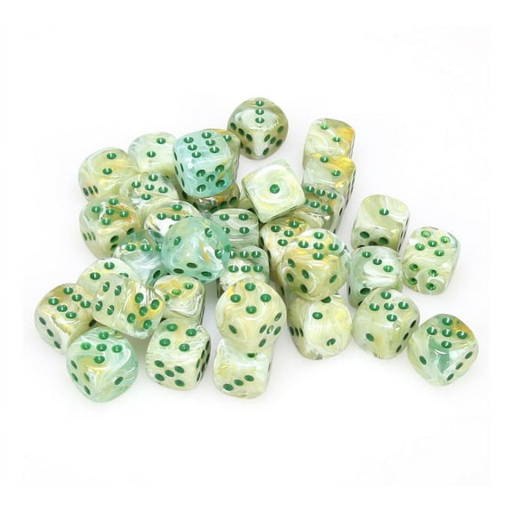 Chessex Manufacturing 27809 12 mm Marble Green With Dark Green Numbers D6 Dice Set Of 36