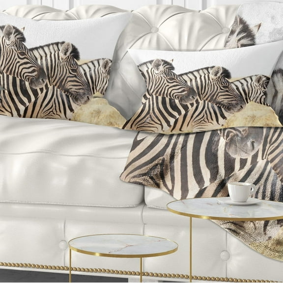 Designart Zebras in A Row in Grassland - African Wall Throw Pillow - 12x20
