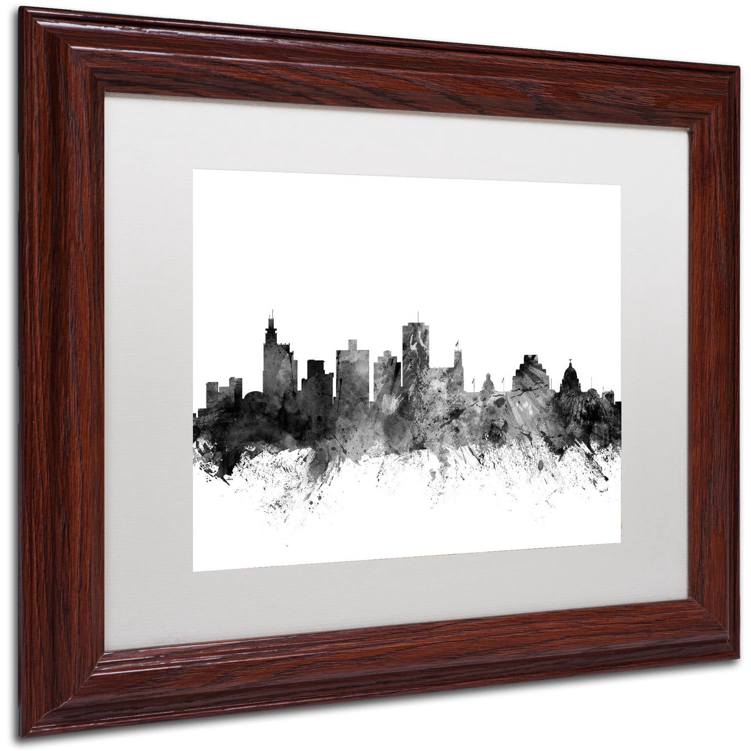 Trademark Fine Art "Jackson MS Skyline B&W" Canvas Art by Michael Tompsett, White Matte, Wood Frame
