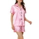 thumbnail image 4 of Conjuntos de pijama para mujeres INSPIRE CHIC, camisa de botones y pantalones cortos, 2 piezas de ropa de dormir de satén sedoso, L Rosa, 4 of 6