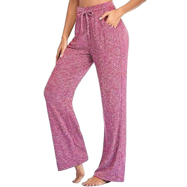Innerwin Women's High Waist Elastic Waist Solid Color Yoga Pants Peach Red, L