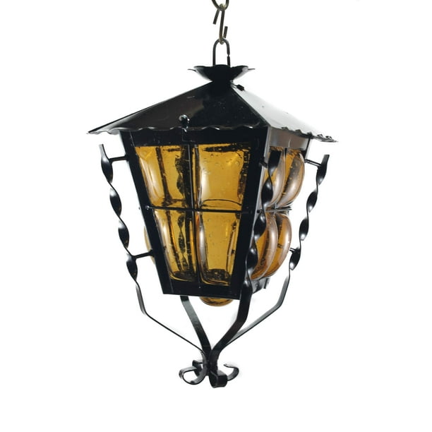 Lámpara de Metal Led Colgante La Carreta Farol artesanal, ámbar, para pared