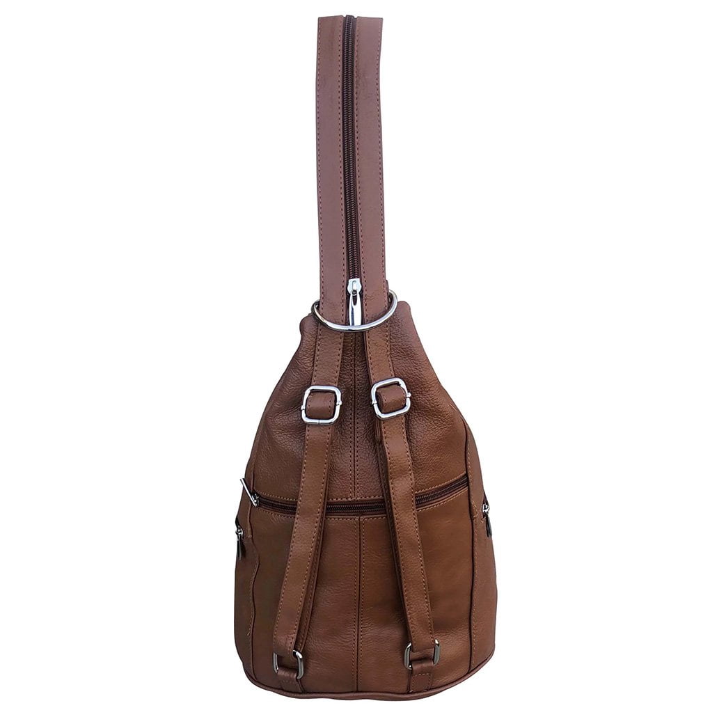 Women's Cowhide Leather Backpack Convertible Sling One Shoulder Large Bag Secure Entry 7 Pocket