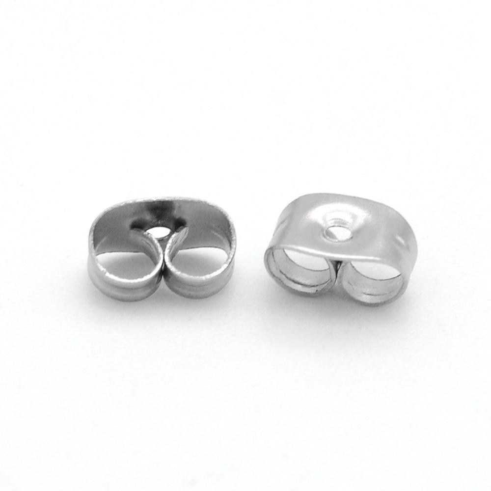 10000 pc Resistant 304 Stainless Steel Ear Nuts Butterfly Earring Backs for Post Earrings Stainless Steel Color 6x4x3mm Hole: 0.7mm