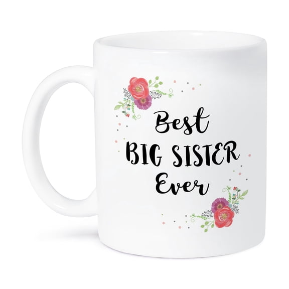 3drose, Floral Best Big Sister Ever Pretty Watercolor Pink Flowers Great Sis, 15oz Mug