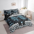 thumbnail image 2 of Erosebridal Leopard Print Bow Pearl Twin Bedding Sets for Girls, Blue Glitter Print Ribbon Bedding Comforter Set, Black Reversible, 7 Pieces, 2 of 6