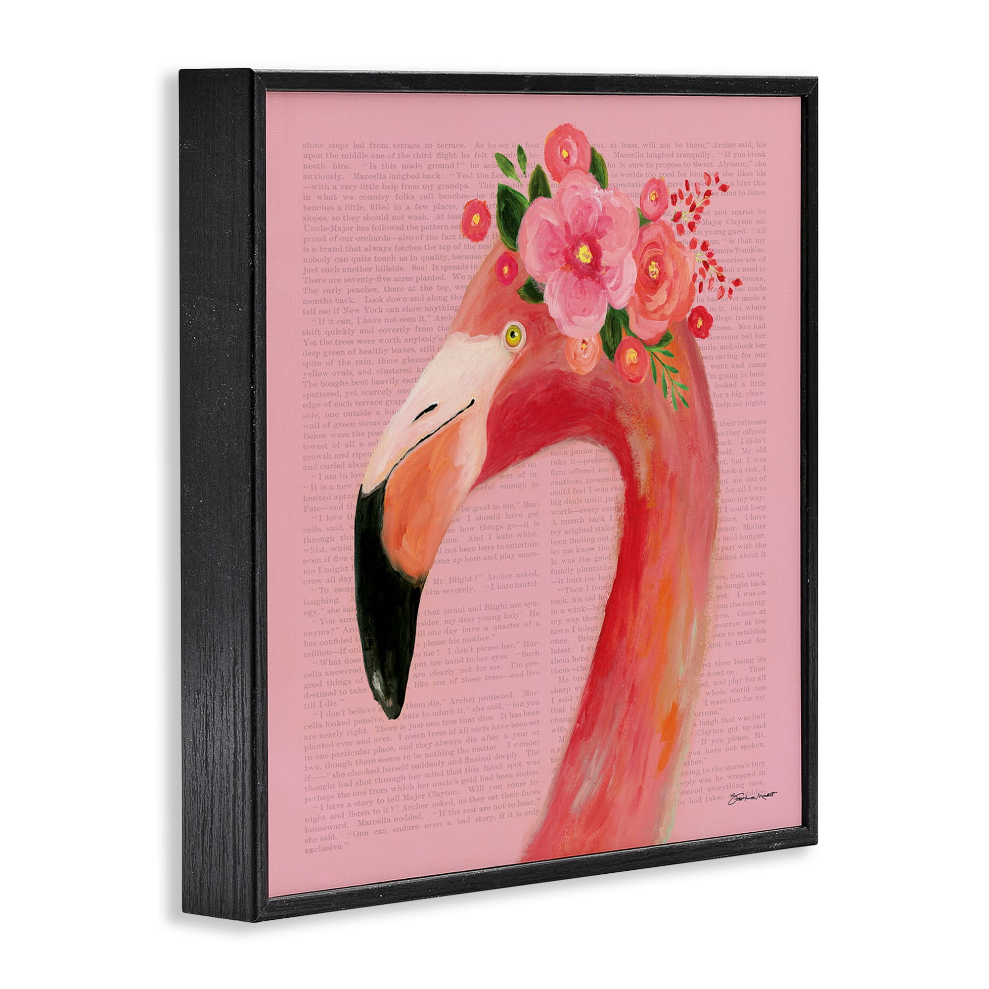 Stupell Industries Floral Flamingo Pink Portrait Animals & Insects Painting Black Framed Art Print Wall Art, 24 x 24