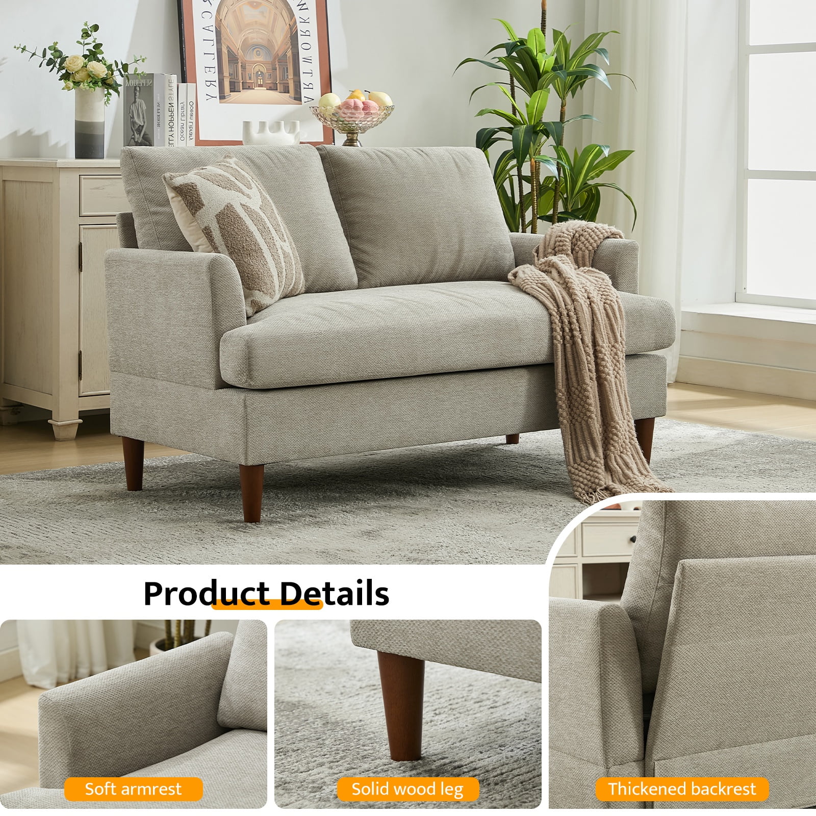 JURANYAZHU 54.7" Wide Chenille LoveSeat Comfortable Soft-Cushioned for Living Rooms and Small Spaces,Light Brown