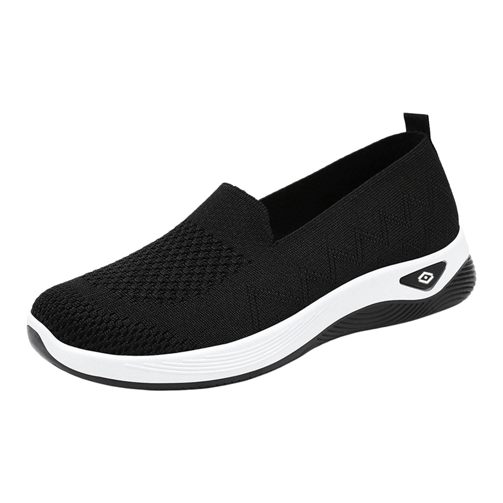 Domuza Orthopedic Casual Shoes for Women Arch Support Non Slip Slip on Work Shoes Lightweight Mesh Stretch Server Shoes Comfort New Foam Shoes Black 6.5（EU-37）