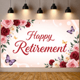 thumbnail image 6 of Floral Design Happy Retirement Banner Butterfly Accent Retirement Backdrop Pink Red Roses Celebration Banner for Retirement Party Office Celebration Family Gathering, 6 of 9
