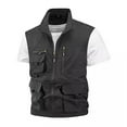 thumbnail image 2 of Yufatyle Men's Summer Outdoor Work Fishing Vest Jacket Solid Color Stand Collar Multi-Pockets Sports Photo Travel Leisure Coat Black M, 2 of 4