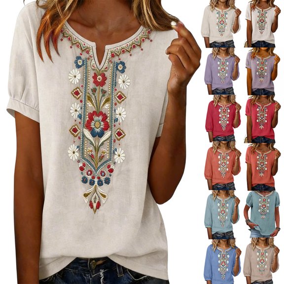 XinghaiYIDE Women Flowy Tops Casual Loose Print Short Sleeve Plus Size T-Shirt Top Blouse Summer Fashion Tops for Women