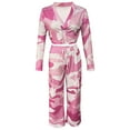thumbnail image 3 of Oplxuo Womens Camouflage Tracksuit Sets Button V Neck Sexy Crop Top Matching Wide Leg Cargo Pants 2 Piece Sweatsuit Outfits, 3 of 5