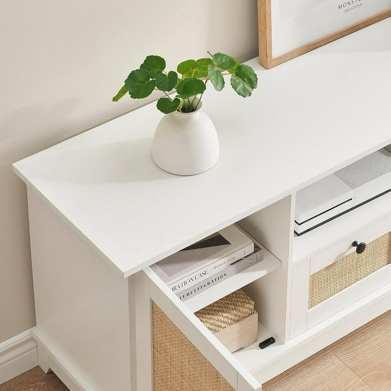 WhizMax Rattan TV Stand for 65+ Inch TV, Large Storage, Mesh Door